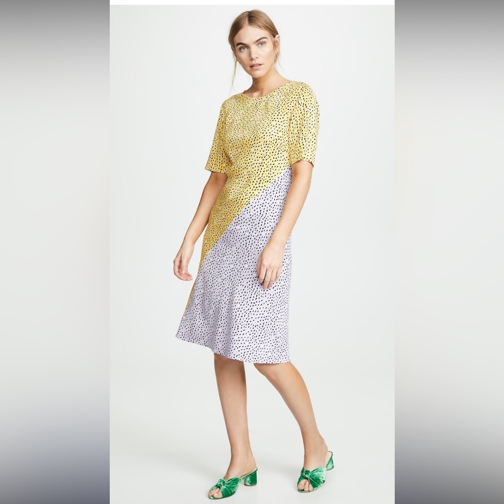DVF Diane von Furstenberg Arlow Pattern Mix Dress Size Medium Purple Yellow
